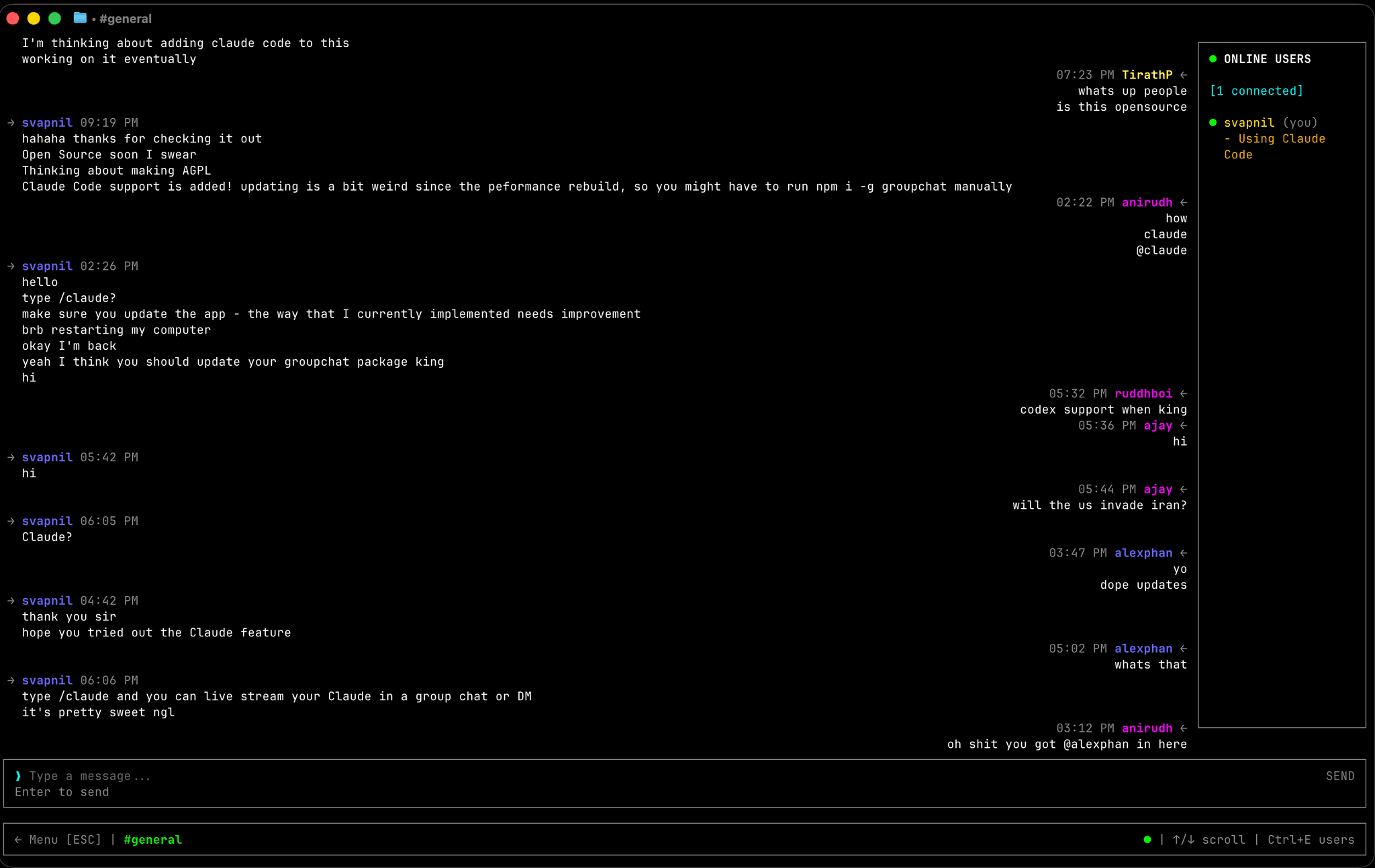 Groupchat terminal interface
